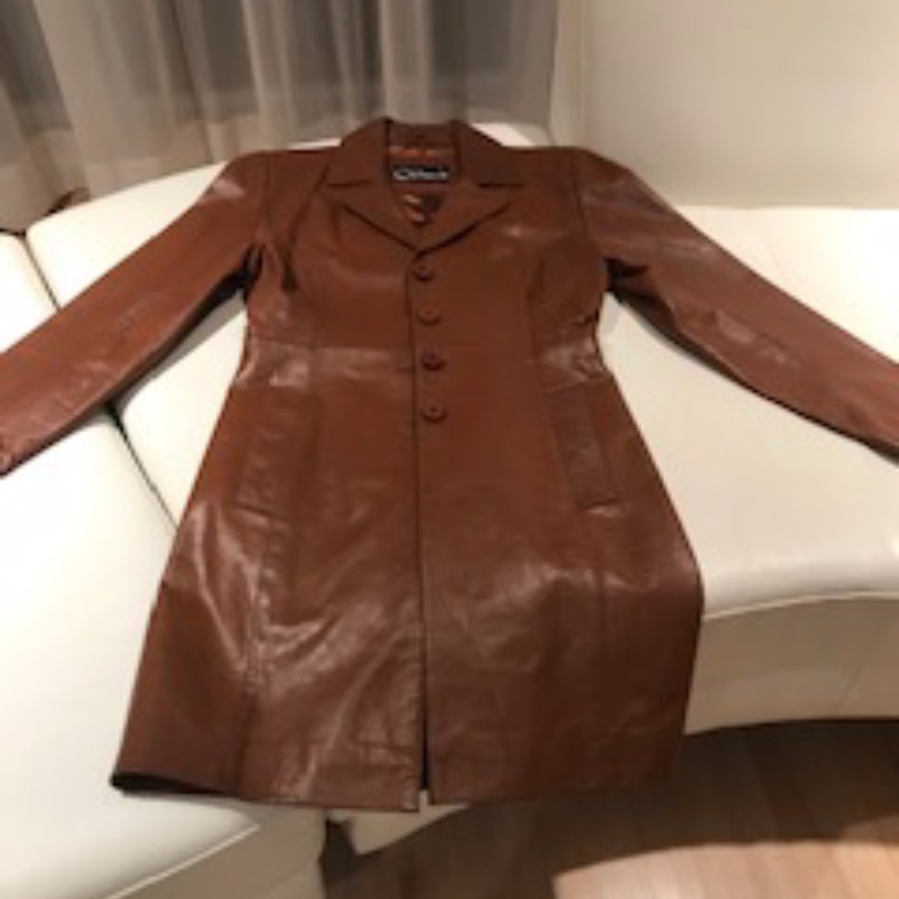 Genuine Leather Coat- Cognac